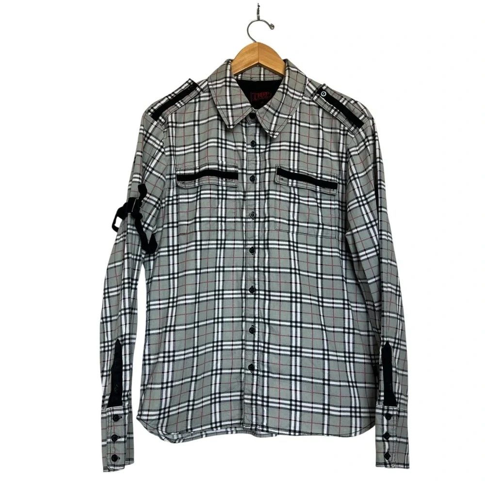 Tripp NYC Men’s Medium Goth Plaid Black/Red Checked Button Up Shirt - Picture 1 of 14